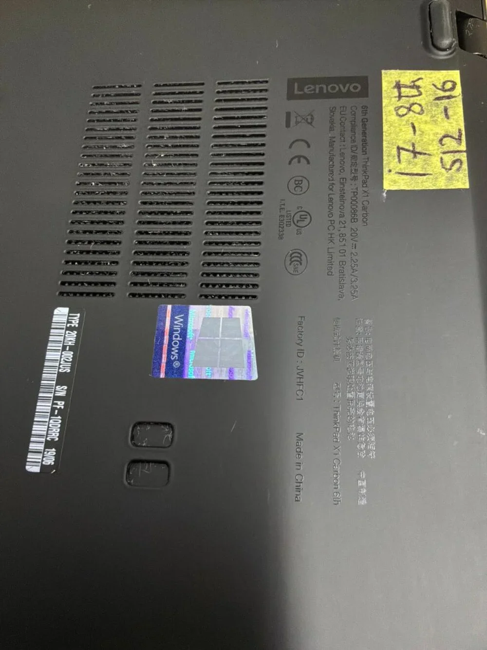 Lenovo ThinkPad X1 Carbon Gen 6 Intel Core i7-8650U 16GB RAM 512GB SSD Win 1